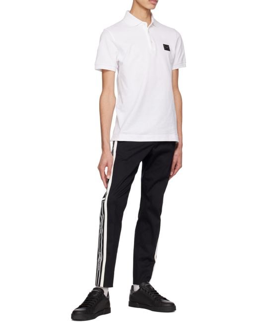 Dolce & Gabbana White Logo Plaque Short Sleeved Polo Shirt for men