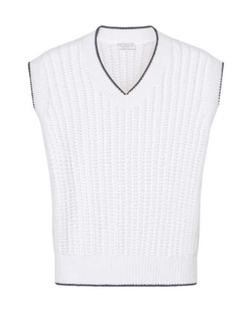 Brunello Cucinelli White Cotton Sweater Vest