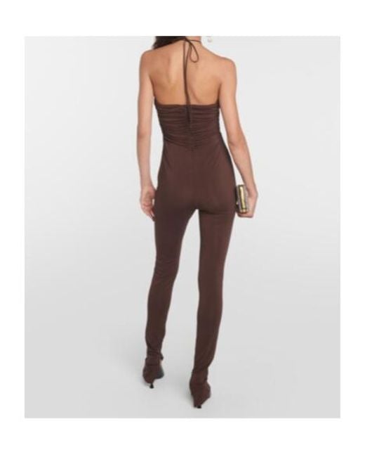 Magda Butrym Brown Floral-Appliqué Cutout Jersey Jumpsuit
