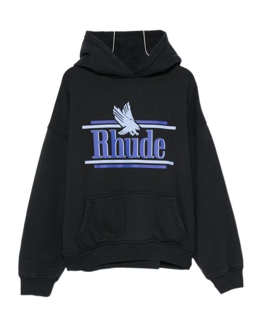Rhude Black Logo-Print Pouch-Pocket Hoodie for men