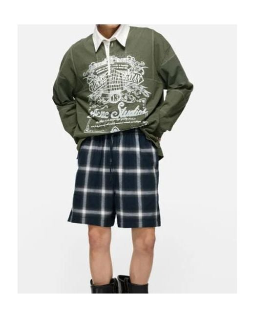 Acne Green Graphic Printed Long Sleeved Polo Shirt for men