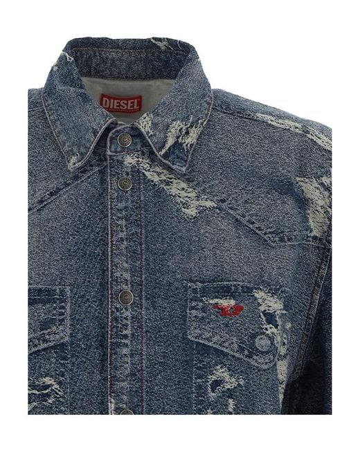 DIESEL Blue Distressed Denim Shirt for men