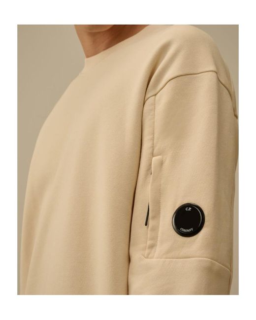 C P Company Natural Diagonal Raised Fleece Crewneck Lens Sweatshirt for men