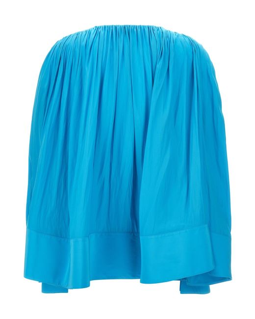 Lanvin Blue Wide Blouse With V-Neck And Drawstring Detail