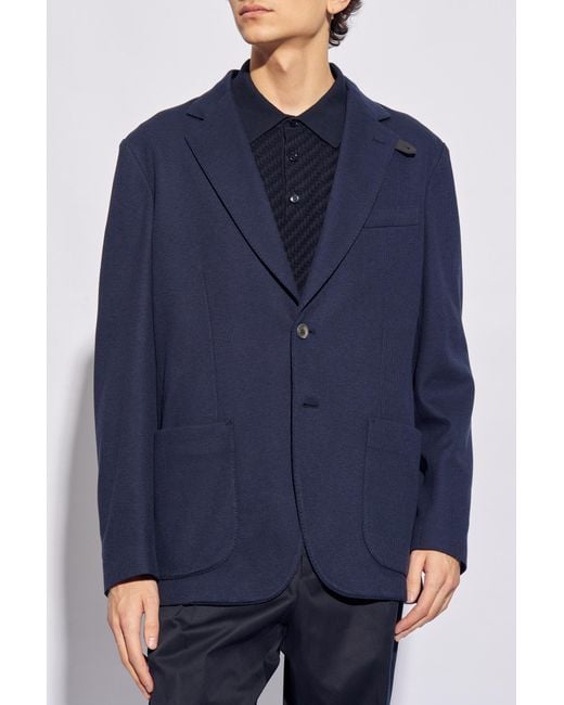 Brioni Blue Patch-Pocket Jersey Blazer for men