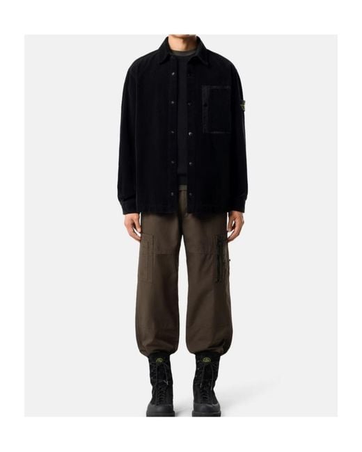 Stone Island Blue Logo Patch Corduroy Shirt for men