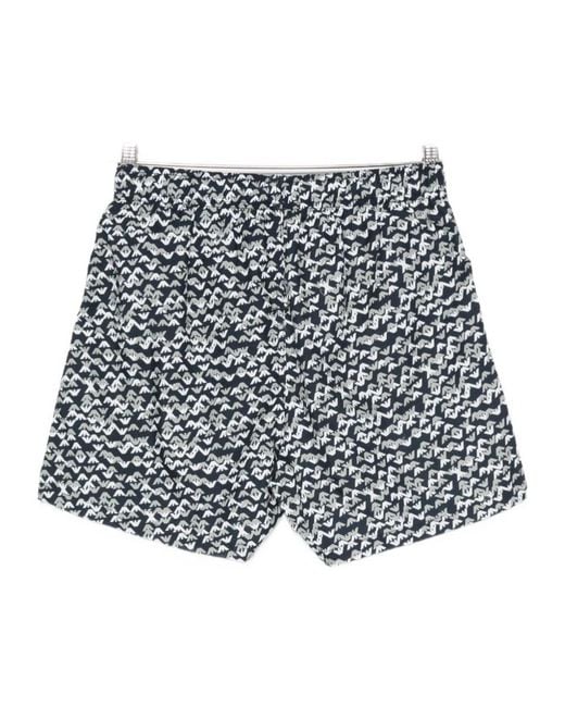 Emporio Armani Gray Monogram-Print Drawstring Swim Shorts for men