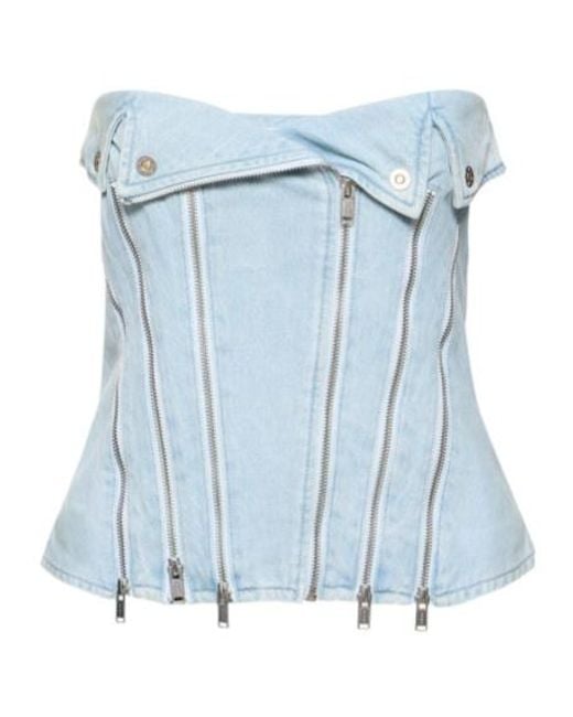 Dion Lee Blue Denim Zip-Up Blouse