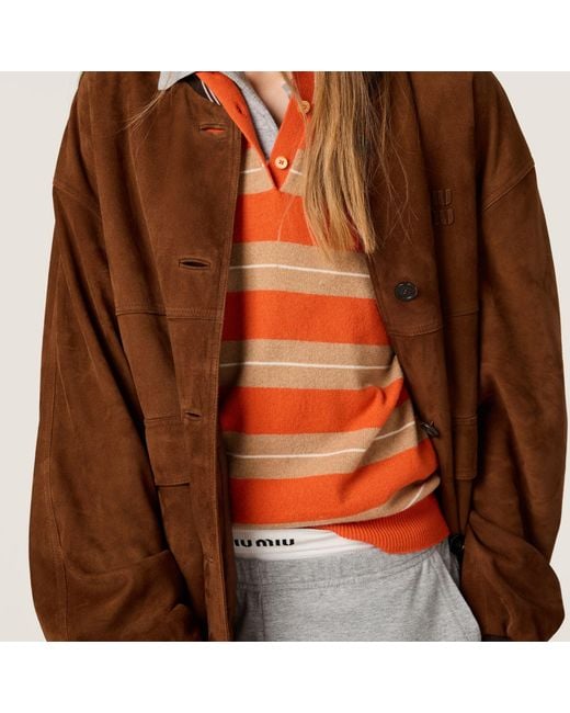 Miu Miu Brown Suede Varsity Jacket