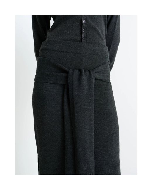 Lemaire Black Slit-Detailed Knitted Midi Skirt