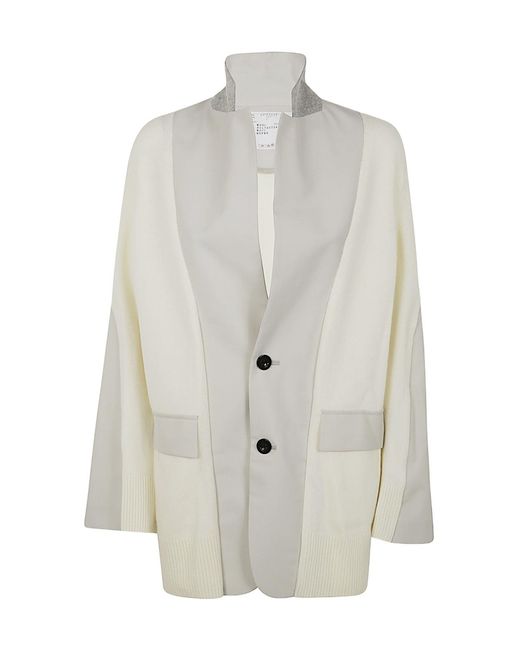 Sacai White Panelled Single-Breasted Cardigan