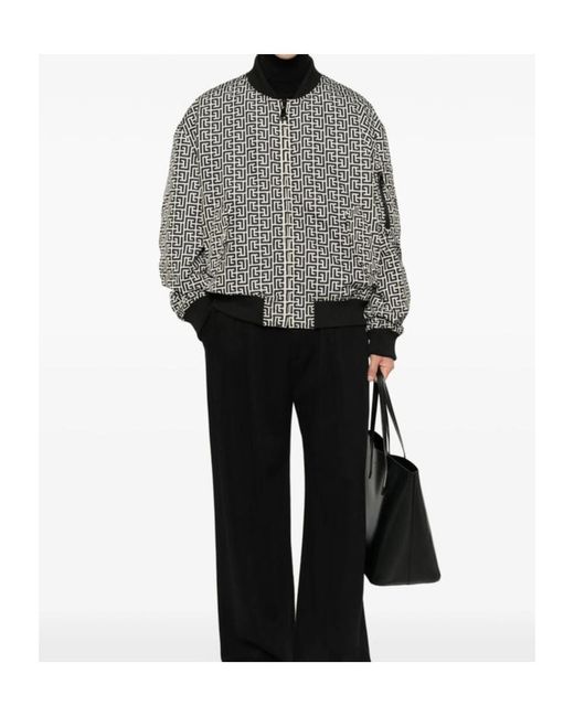 Balmain Gray Monogram Bomber Jacket for men