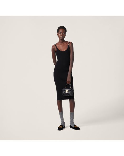 Miu Miu Black Sleeveless Ribbed-Knit Midi Dress