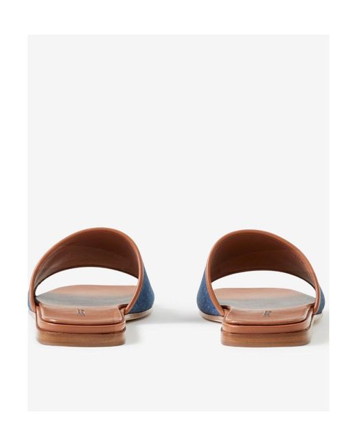 Burberry Blue Logo-Print Denim Slides