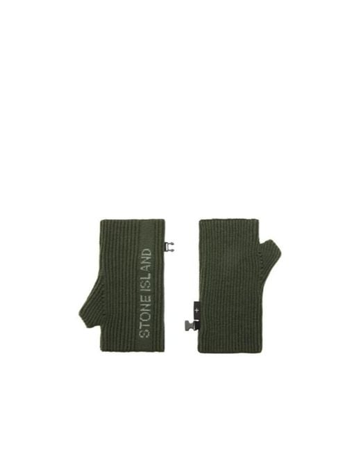 Stone Island Green Ribbed-Knit Fingerless Gloves for men
