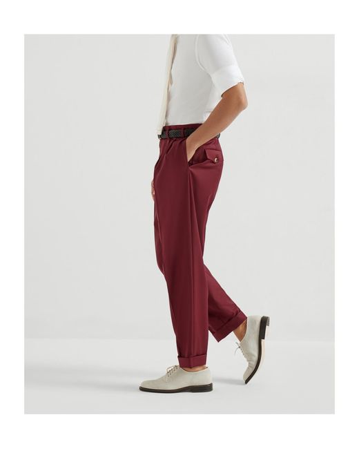 Brunello Cucinelli Red Pleated Trousers for men