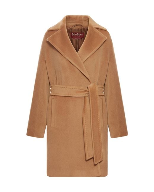 Max Mara Brown Scire Beaver Wool Robe Coat