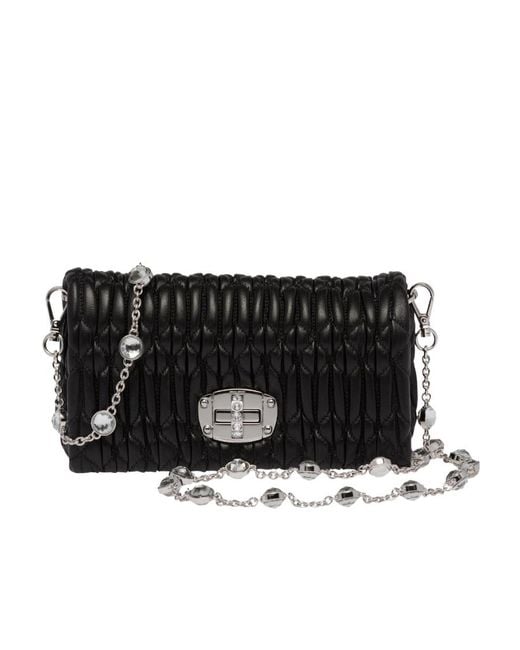 Miu Miu Black Miu Crystal Nappa Leather And Crystal Mini-Bag