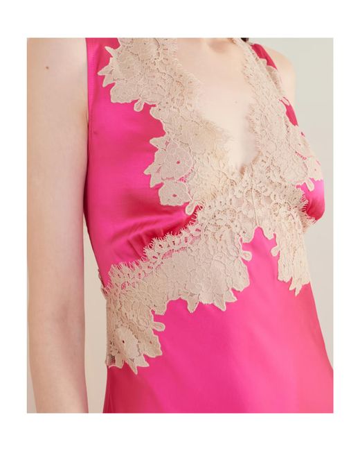 Rixo Pink Lysandra Lace-Trimmed Satin Midi Dress