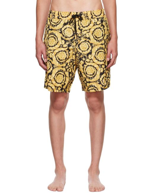Versace Yellow Barocco Printed Swim Shorts for men