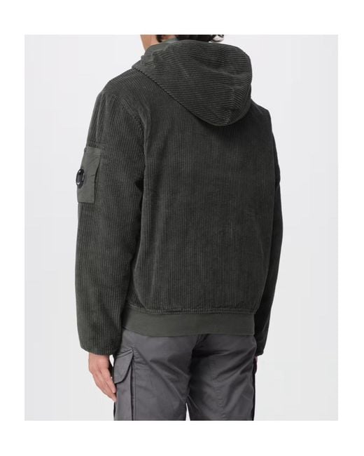 C P Company Black Corduroy 350 Full Zip Hooded Sweatshirt for men