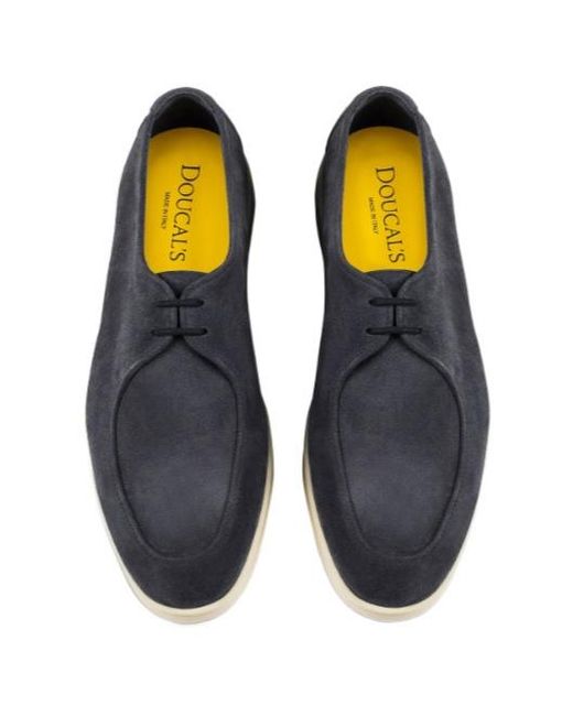 Doucal's Blue Suede Two-Hole Lace-Up for men