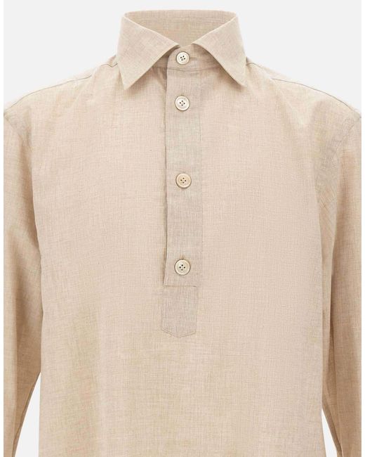 Eleventy Natural Long Sleeved Half-Button Shirt for men
