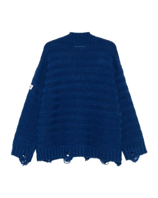 MM6 by Maison Margiela Blue Distressed Knitted Cardigan for men