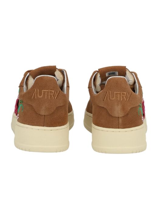 Autry Brown Floral-Embroidered Dallas Lace-Up Sneakers