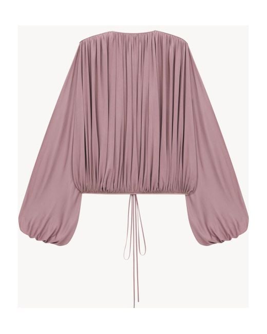 Saint Laurent Purple Gathered Drawstring Blouse