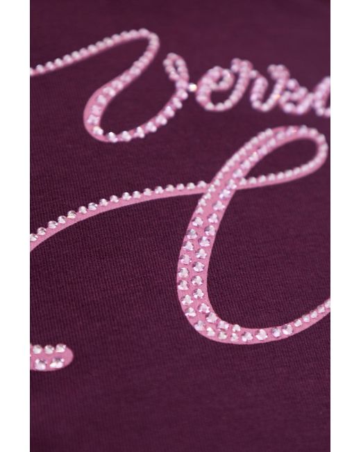 Versace Jeans Purple Couture Rhinestone Embellished Crewneck T-Shirt