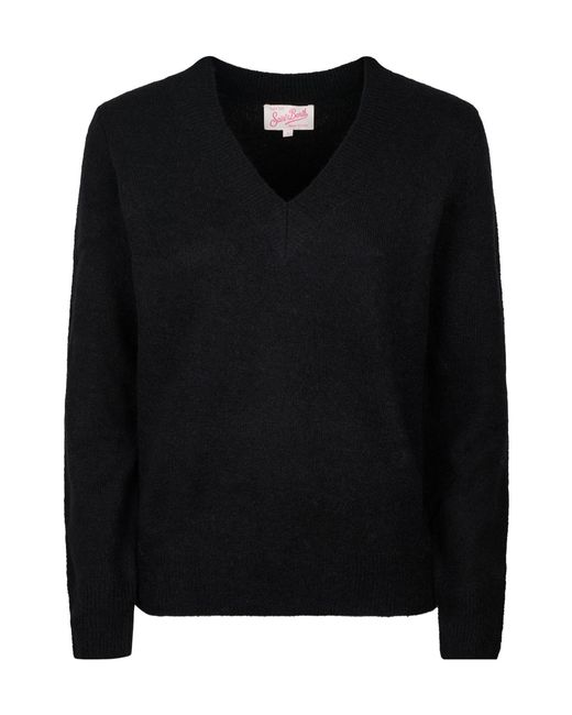 Mc2 Saint Barth Black Long-Sleeved V-Neck Sweater