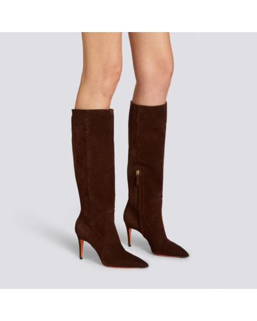 Santoni Brown Pointed-Toe Suede Boots