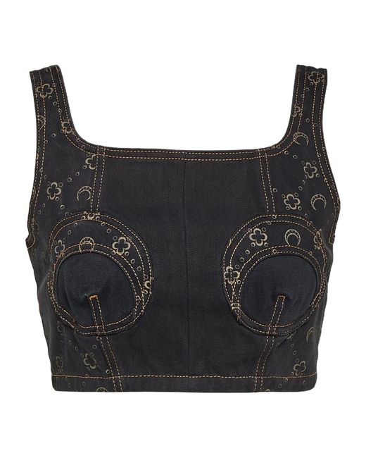 MARINE SERRE Black Short Denim Tight Vest With Side Zipper