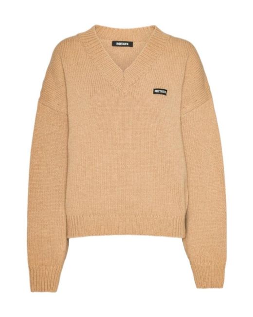 ROTATE BIRGER CHRISTENSEN Natural V-Neck Wool Sweater