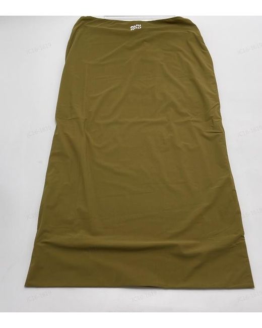 Miu Miu Green Rubberized-Logo Midi Skirt
