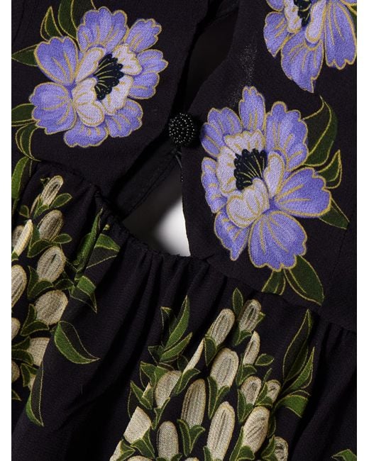 Farm Rio Black Floral-Print Ruffled Dress
