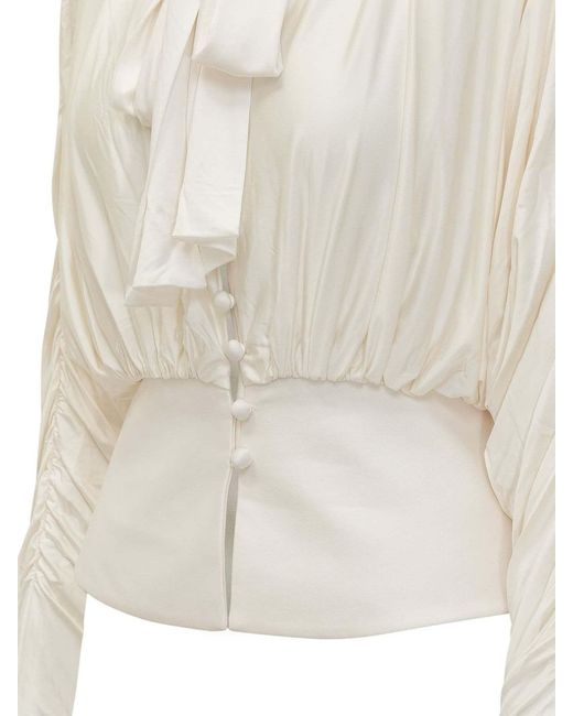 Self-Portrait White Tie-Neck T-Shirt Top