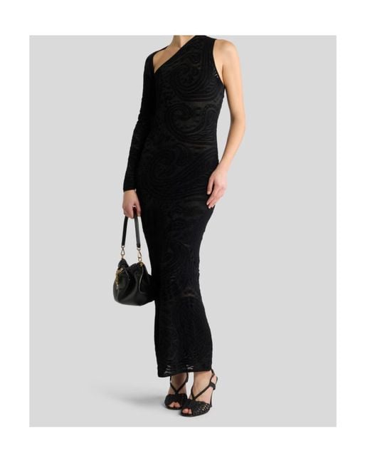 Etro Black Jacquard Long Dress With Paisley Motif