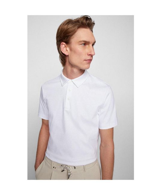 Boss White Boss Button Detailed Slim Fit Polo Shirt for men