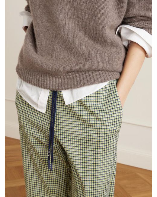 Marni Green Checked Jersey Wide-Leg Pants
