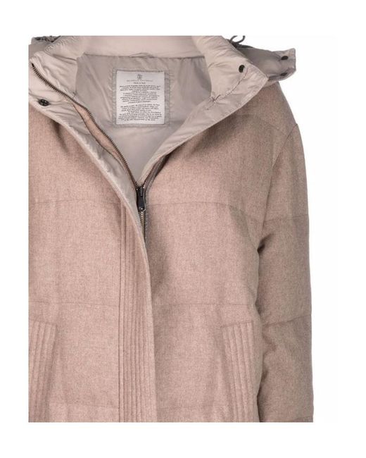 Brunello Cucinelli Natural Padded Hooded Mid-Length Jacket
