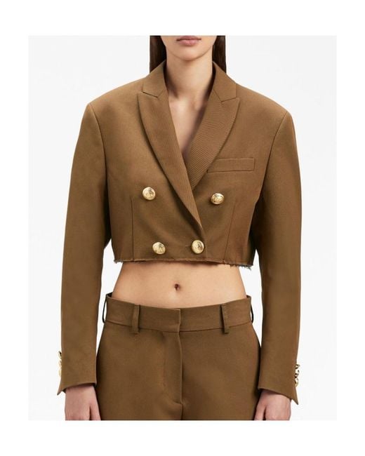 Palm Angels Brown Raw-Cut Hem Cropped Jacket