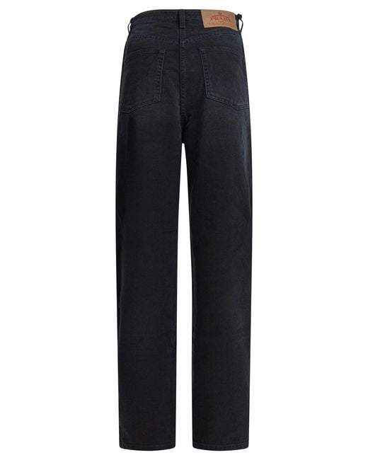 Prada Black Logo-Patch Wide Leg Jeans