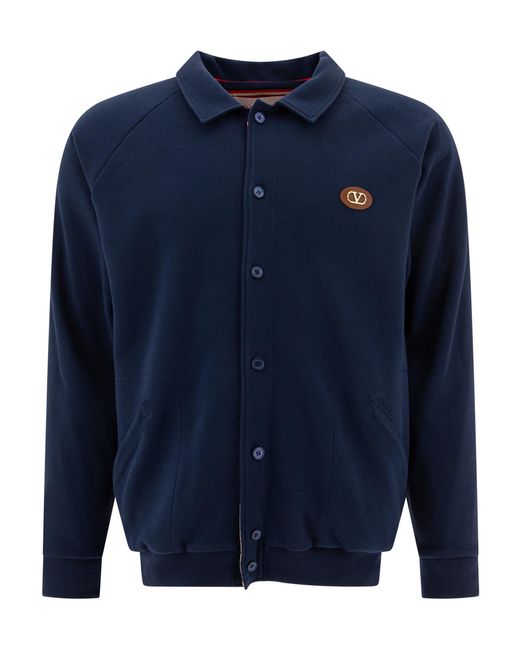 Valentino Blue Vlogo Signature Button-Up Bomber Jacket for men