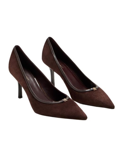 Tory Burch Brown 80Mm Double T-Buckle Pumps
