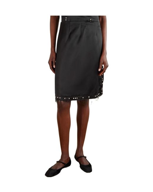 Wales Bonner Black Iris Studded Frayed Satin Skirt