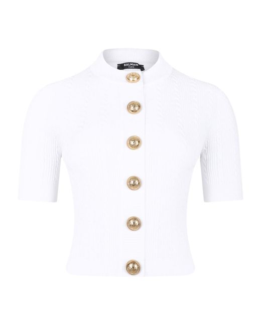 Balmain White Ribbed Buttoned Top