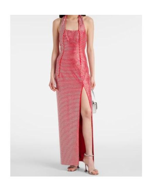 Area Pink Crystal-Embellished Halterneck Gown