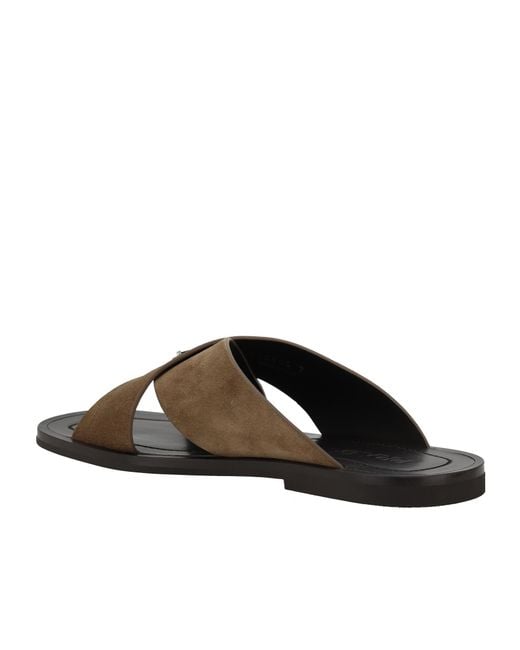 Prada Brown Triangle-Logo Criss-Cross Slides for men
